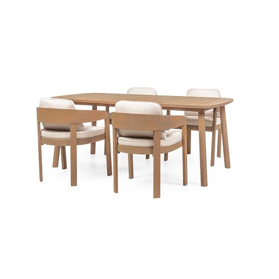 Set da giardino Satori, tavolo 183 cm + 4 sedie, legno di acacia FSC, aspetto teak, beige, arrotonda