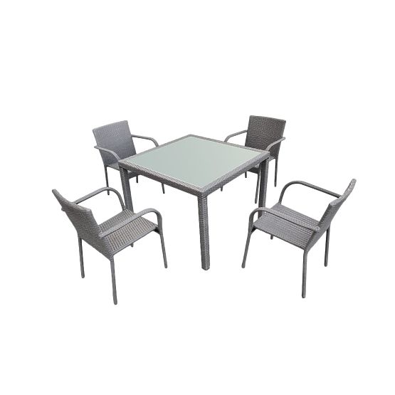 Set da pranzo in tecnorattan (tavolo 100x100 + 4 sedie) AVVICENTE grigio