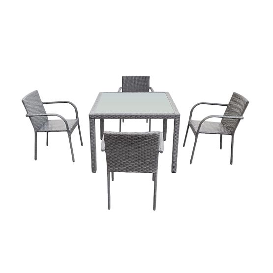Set da pranzo in tecnorattan (tavolo 100x100 + 4 sedie) AVVICENTE grigio