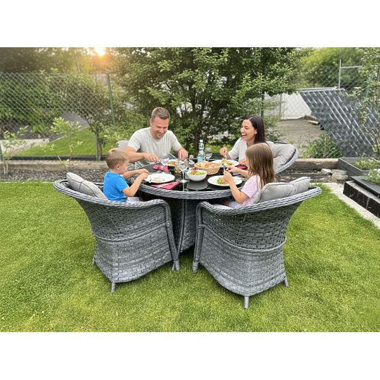 Set da pranzo in tecnorattan (tavolo rotondo + 4 poltrone) MODERNO grigio