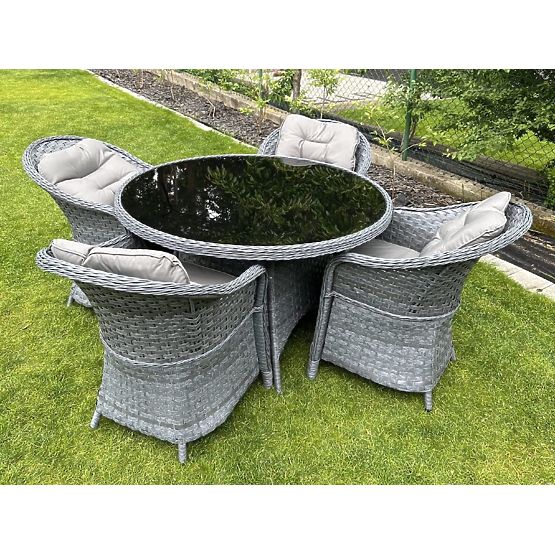 Set da pranzo in tecnorattan (tavolo rotondo + 4 poltrone) MODERNO grigio