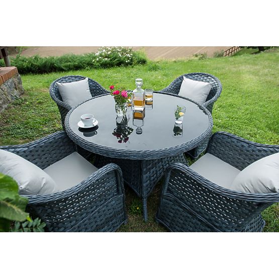 Set da pranzo in tecnorattan (tavolo rotondo + 4 poltrone) MODERNO grigio