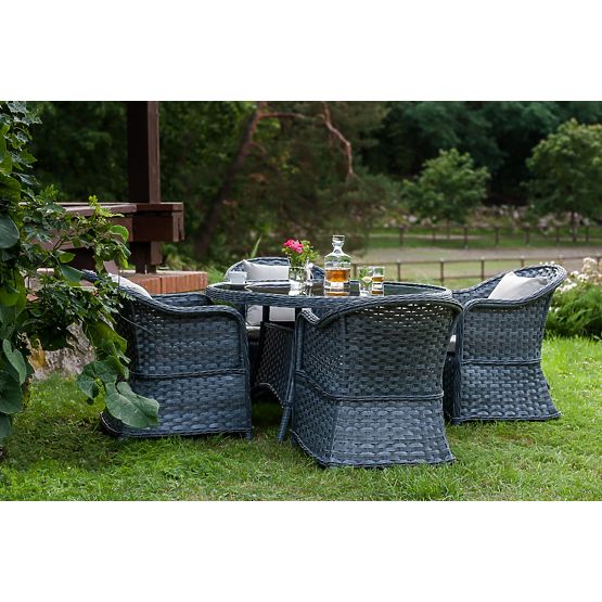 Set da pranzo in tecnorattan (tavolo rotondo + 4 poltrone) MODERNO grigio