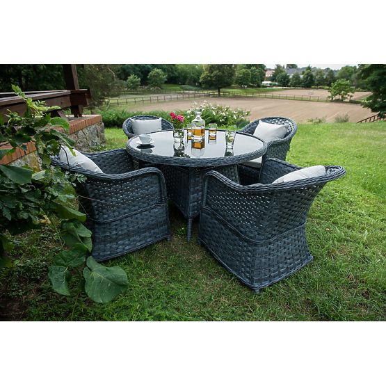 Set da pranzo in tecnorattan (tavolo rotondo + 4 poltrone) MODERNO grigio