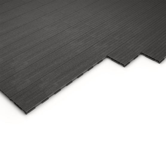 Set di 16 pannelli per terrazze in composito di legno WPC grigio scuro, facile da montare