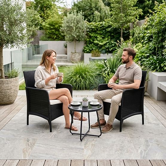 Set di 2 poltrone da giardino con cuscino, set di sedie per balcone, terrazza, giardino nero MultiGa