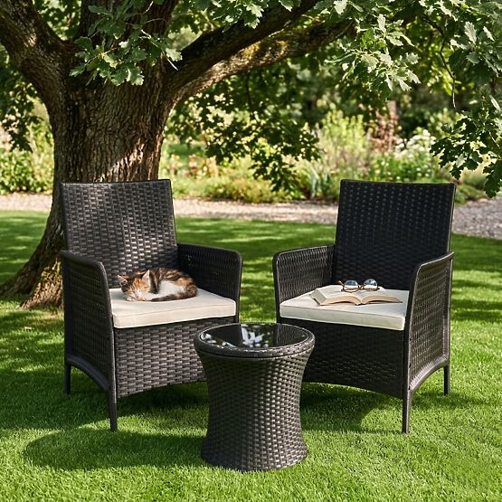 Set di 2 poltrone da giardino con cuscino, set di sedie per balcone, terrazza, giardino nero MultiGa