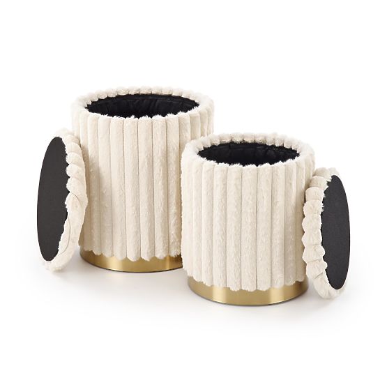 Set di 2 pouf FIDO, crema / oro (1p=1set)
