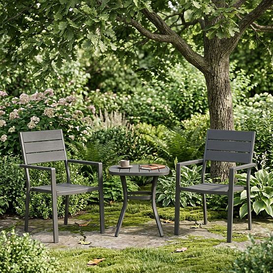 Set di 2 sedie da giardino per terrazza balcone acciaio HDPE grigio MultiGarden