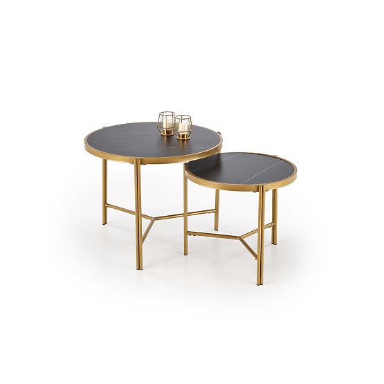 Set di 2 tavolini FATIMA, marmo nero / oro (1p=1pz)
