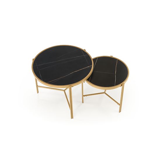 Set di 2 tavolini FATIMA, marmo nero / oro (1p=1pz)