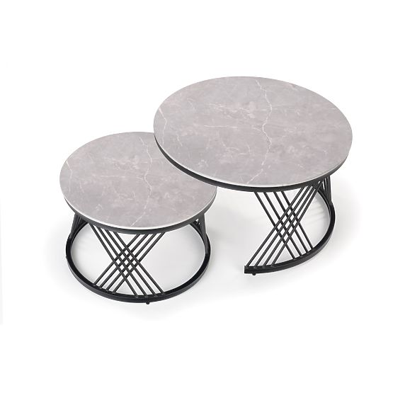 Set di 2 tavolini FLAMINGO, marmo cenere/nero (2p=1ks)