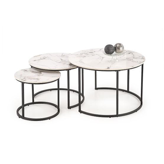 Set di 3 tavolini GILDA, marmo bianco / nero (1p=1set)