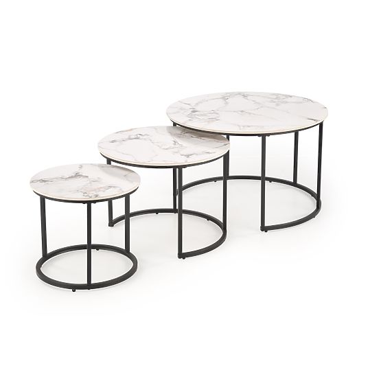 Set di 3 tavolini GILDA, marmo bianco / nero (1p=1set)
