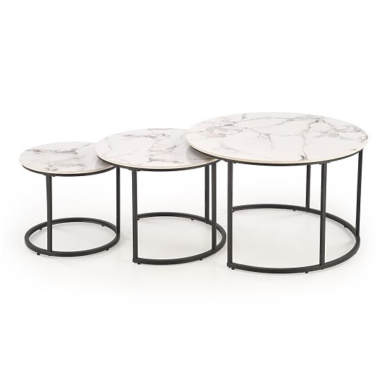 Set di 3 tavolini GILDA, marmo bianco / nero (1p=1set)