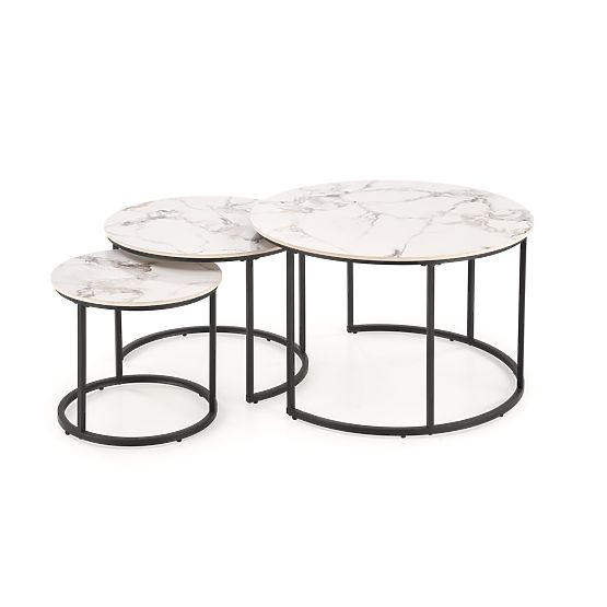 Set di 3 tavolini GILDA, marmo bianco / nero (1p=1set)