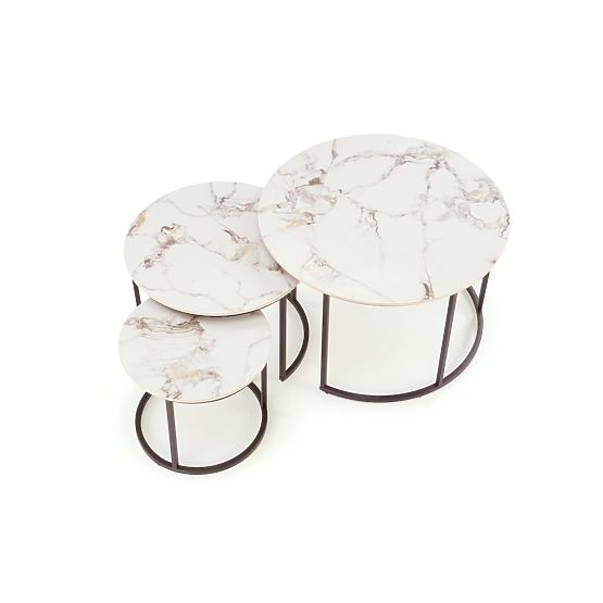 Set di 3 tavolini GILDA, marmo bianco / nero (1p=1set)