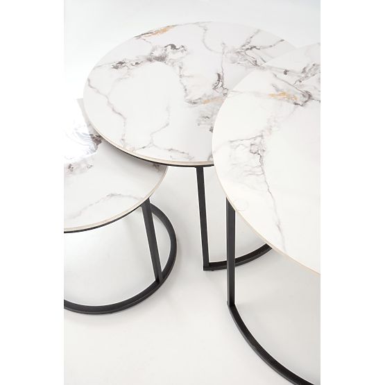 Set di 3 tavolini GILDA, marmo bianco / nero (1p=1set)