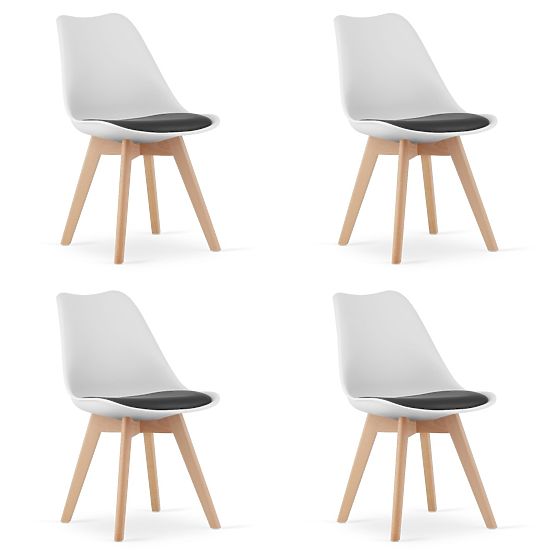 Set di 4 sedie bianche e nere con gambe in legno