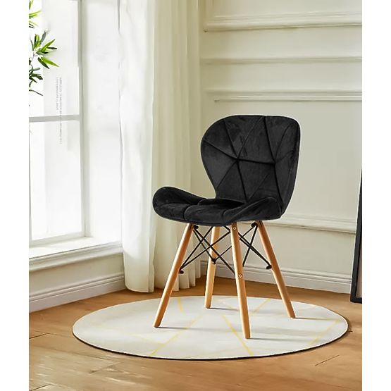 Set di 4 sedie in velluto per sala da pranzo e soggiorno - nere