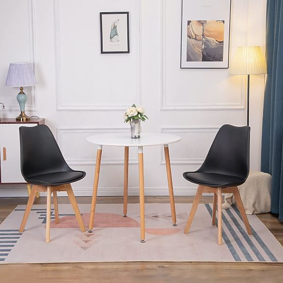 Set di 4 sedie per soggiorno e sala da pranzo con cuscino in ecopelle Nero ModernHome