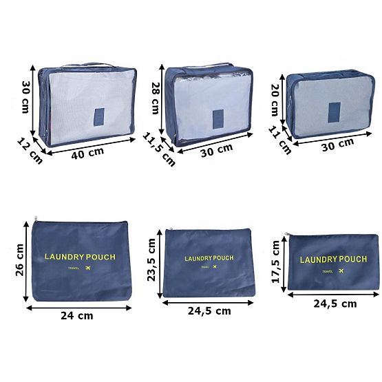 Set di 6 organizer da viaggio GAVIN blu scuro