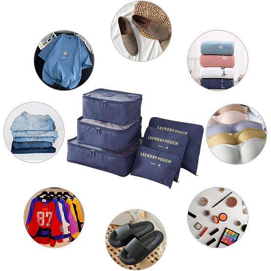 Set di 6 organizer da viaggio GAVIN blu scuro