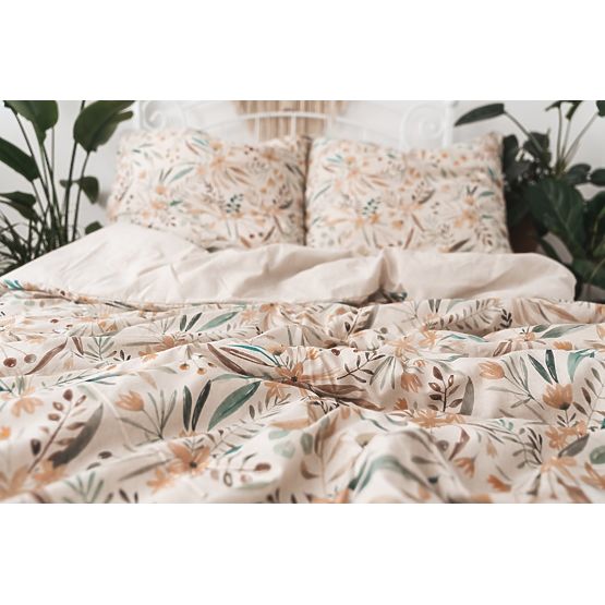 Set di biancheria da letto LINEN- leaves 220x200 + 2x 70x80