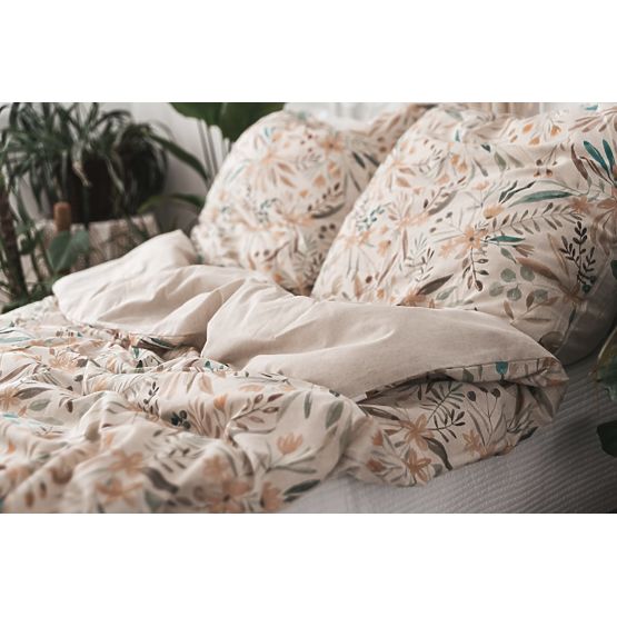 Set di biancheria da letto LINEN- leaves 220x200 + 2x 70x80