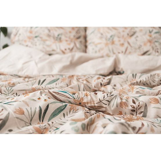 Set di biancheria da letto LINEN- leaves 220x200 + 2x 70x80