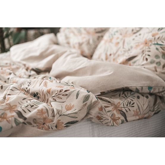 Set di biancheria da letto LINEN- leaves 220x200 + 2x 70x80