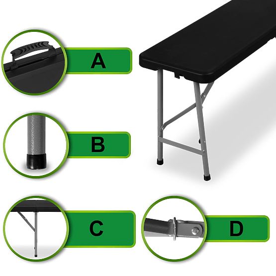 Set di catering Feta 180 Nero +2 panche