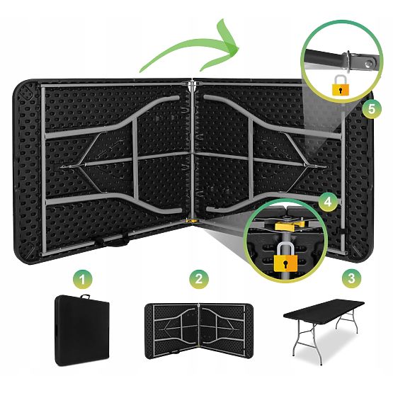 Set di catering FETA BLACK 180 cm + 6 sedie BLACK