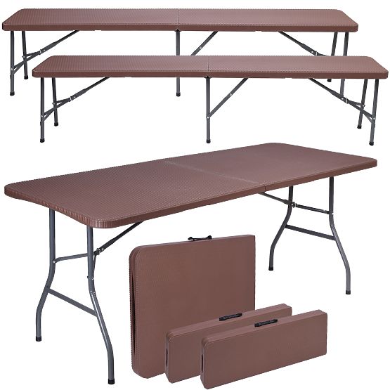 Set di catering Rattan marrone tavolo 180 cm + 2 panche