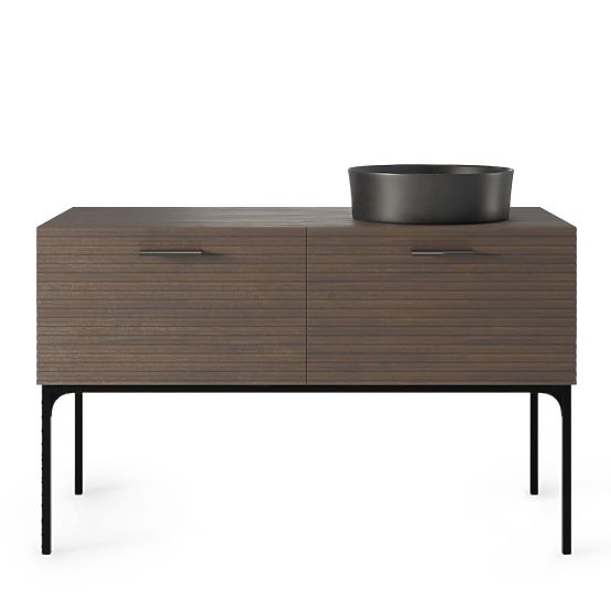 Set di mobile con lavabo La Purete 120 cm, scanalato, noce/nero