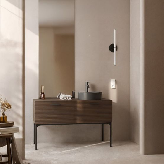 Set di mobile con lavabo La Purete 120 cm, scanalato, noce/nero