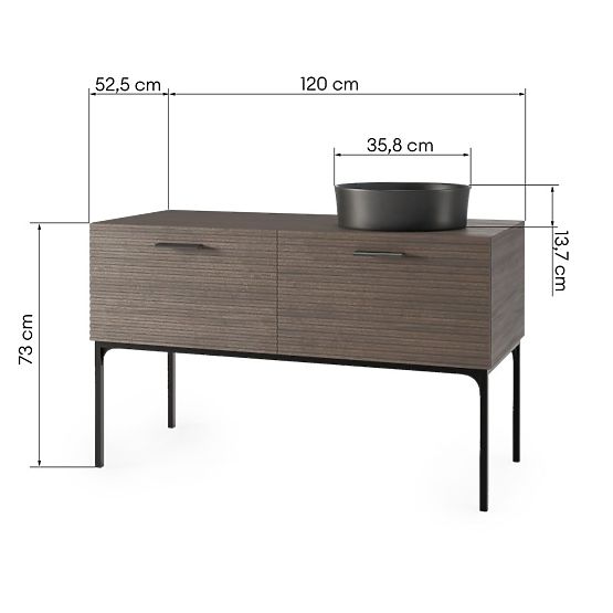 Set di mobile con lavabo La Purete 120 cm, scanalato, noce/nero