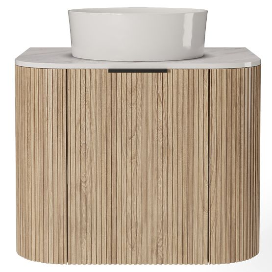 Set di mobile con piano e lavabo Matinale 60 cm, scanalato, arrotondato, Glit White/acacia