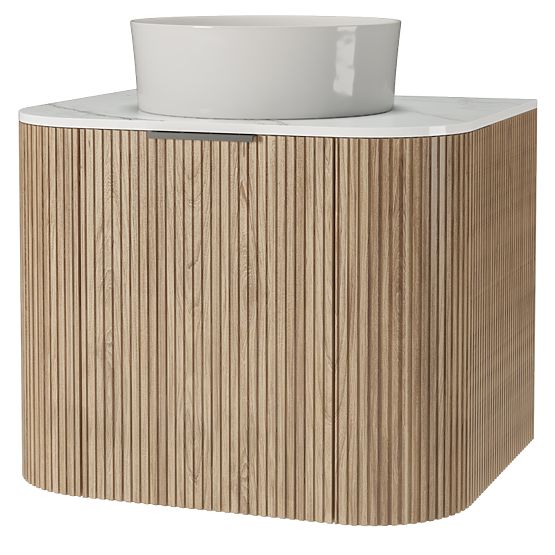 Set di mobile con piano e lavabo Matinale 60 cm, scanalato, arrotondato, Glit White/acacia