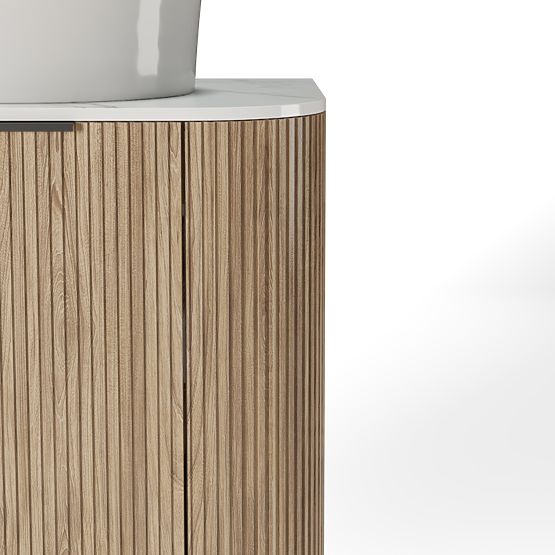 Set di mobile con piano e lavabo Matinale 60 cm, scanalato, arrotondato, Glit White/acacia