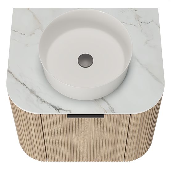 Set di mobile con piano e lavabo Matinale 60 cm, scanalato, arrotondato, Glit White/acacia