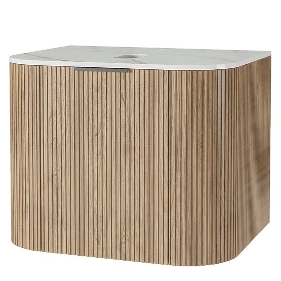 Set di mobile con piano e lavabo Matinale 60 cm, scanalato, arrotondato, Glit White/acacia