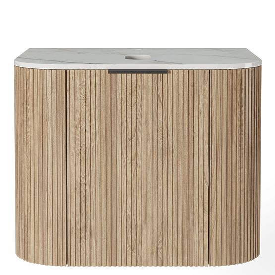 Set di mobile con piano e lavabo Matinale 60 cm, scanalato, arrotondato, Glit White/acacia