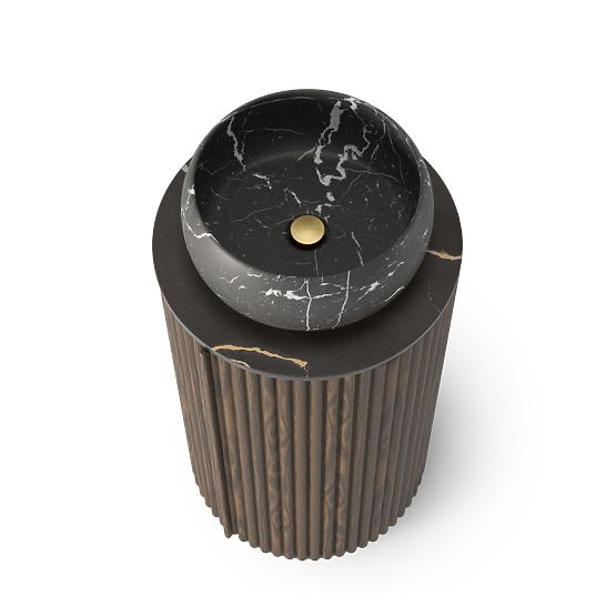 Set di mobiletto con piano e lavabo La promessa 40 cm, scanalato, arrotondato, noce scuro/nero