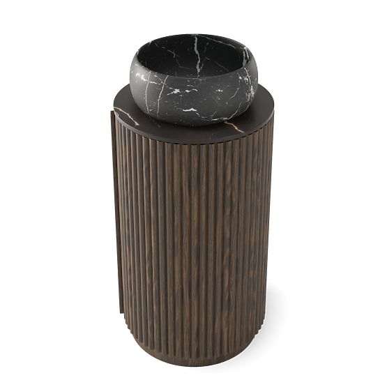 Set di mobiletto con piano e lavabo La promessa 40 cm, scanalato, arrotondato, noce scuro/nero