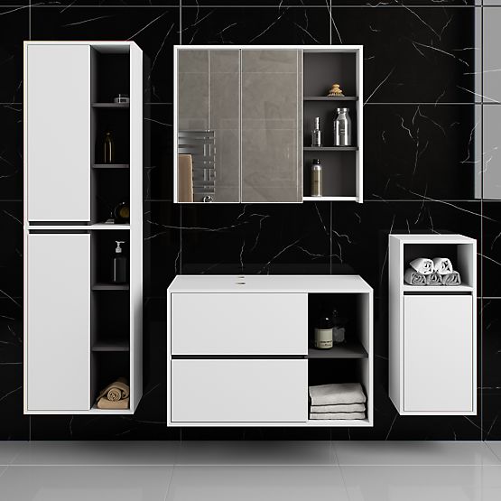 SET DI MOBILI DA BAGNO SOSPESI CON FORI VAMI BIANCO / GRIGIO GRAFITE