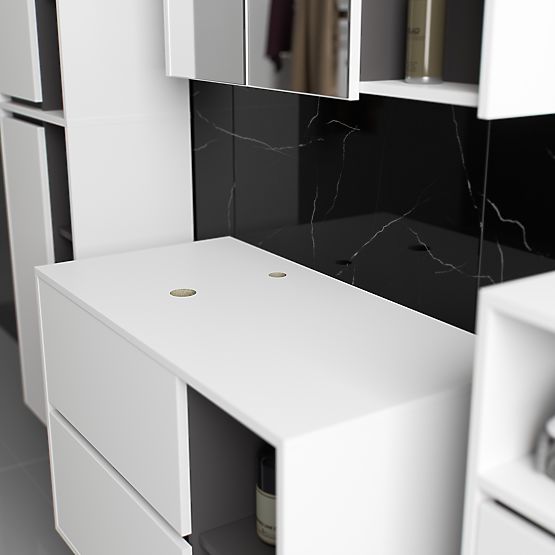 SET DI MOBILI DA BAGNO SOSPESI CON FORI VAMI BIANCO / GRIGIO GRAFITE