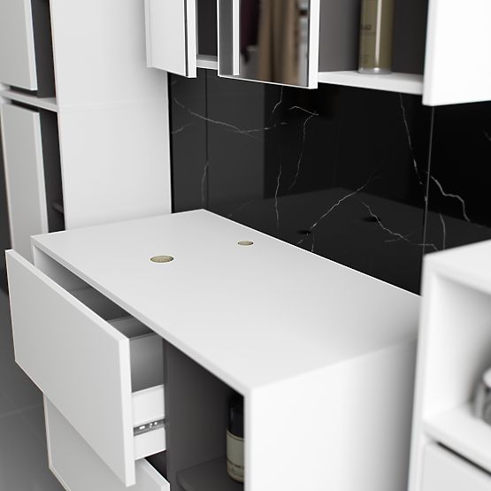 SET DI MOBILI DA BAGNO SOSPESI CON FORI VAMI BIANCO / GRIGIO GRAFITE