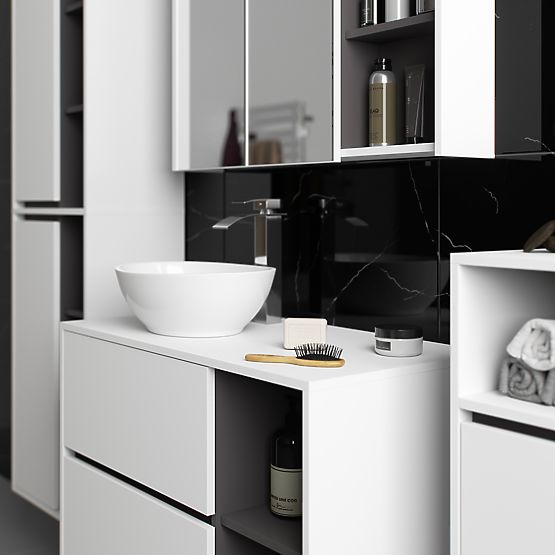 SET DI MOBILI DA BAGNO SOSPESI CON FORI VAMI BIANCO / GRIGIO GRAFITE