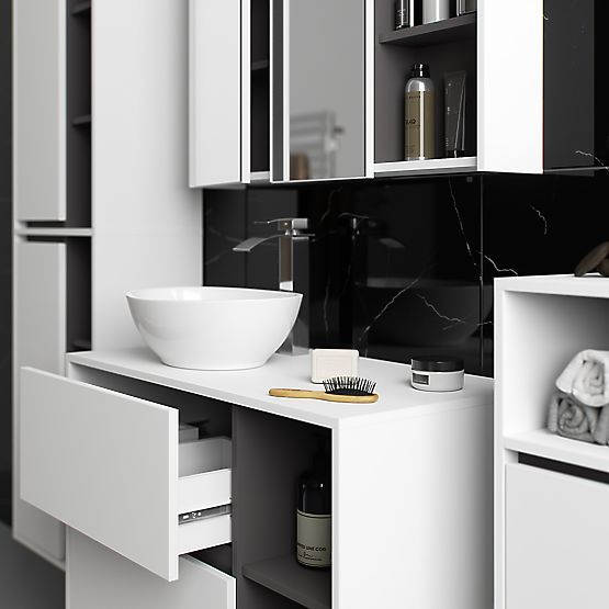 SET DI MOBILI DA BAGNO SOSPESI CON FORI VAMI BIANCO / GRIGIO GRAFITE